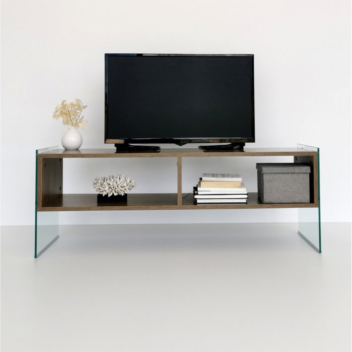 Hanah Home TV404 Soporte de TV Nogal con Cristal Templado